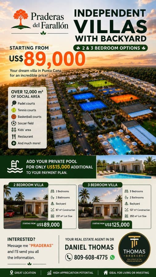 New Pre Sale Villas Starting at 89K with flexible Payment Plan in Closed Residence with Social Areas, Swimming Pools, Tennis, Paddle, Soccer, Kids Playground and Much More in Punta Cana Area - Image 1